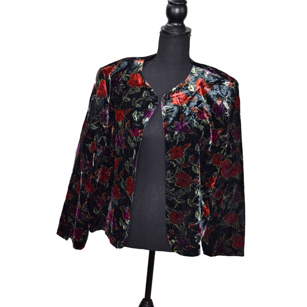 Black w/ Multi-Floral Pattern Jacket. Sz 14/16
